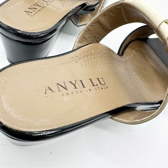 Anyi Lu Lucy Slip On Wedge Patent Leather Sandals Color Block Green/Black/Tan 11 - Picture 8 of 13